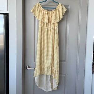 Off Shoulder Yellow Gingham Midi Dress